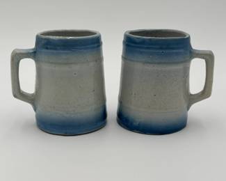 2 Blue and White Stoneware Mugs
