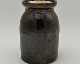 Brown Stoneware Crock with Lid