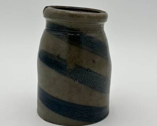 Blue Decorated 3 Stripe Stoneware Jar