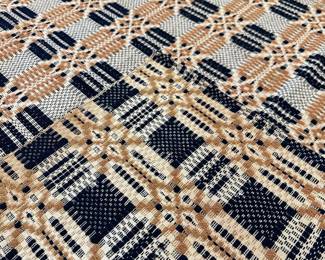 3 Color Blue and Gold 2 pc. Overshot Coverlet