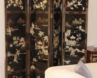 Vintage Chinese black wood and Mother pearl panel
