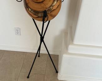 Leather wrapped pot on stand