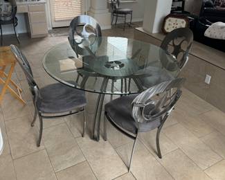 Glass top Steel table with chairs - Custom made