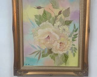 "Pink Flowers" by K. Moore.  Oil on Canvas 20"x24". $600