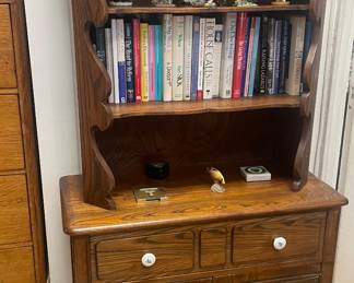 Antique Oak Bookcase with Large Drawer and Cabinet. $850