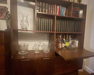 Vintage Mahogany Bookcase/Wall Unit/Bar with 2 Large Drawers and a Cabinet. $400