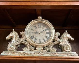 Vintage Mantel Clock Hard Wood with Gilded Finish & Horse Accents: Timeless Elegance $150.
