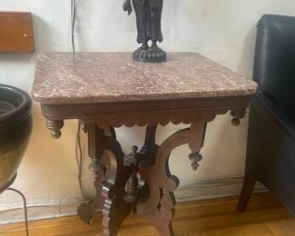 Victorian Marble Top Walnut Parlor Table. $300