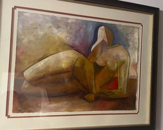 Michael Escoffery Original Watercolor, 2014, Nude. Elegant Hard Wood, Matting and Glass Frame $3000.