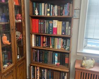 Solid Oak Six Shelf Bookcase 34"x11"x98" (13.5" depth base) Eight Pieces. $1200