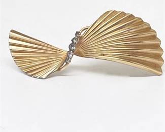 Lot 019   
Gold and Diamond Pleated Bow Brooch, Vintage