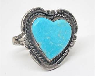 Lot 032  
Signed K.A. Turquoise Heart Ring