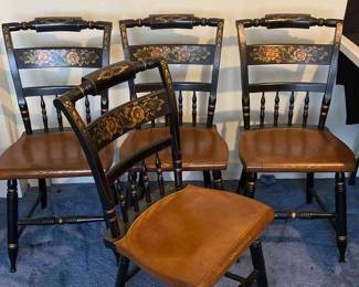4 Vintage Hitchcock Ornate Maple Harvest Stencil Pattern Chairs 