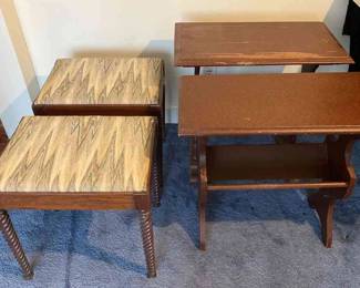 Two Sets Of Side Tables Magazine Racks, Stools 