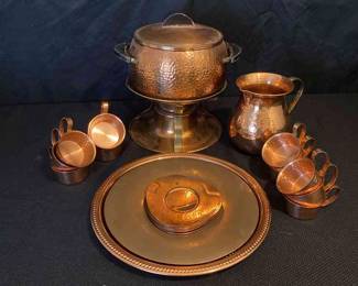 Vintage Hammered Copper Fondue Warming Pot Set More  Wagner, Coppercraft 