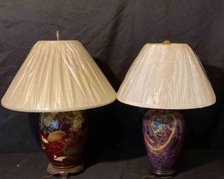 Pair Of Vintage Aesthetic Pattern Lamps Chinoiserie, Marbled 