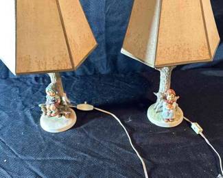 Vintage Pair Of Hummel Goebel Apple Tree Boy Girl Figurine Lamps