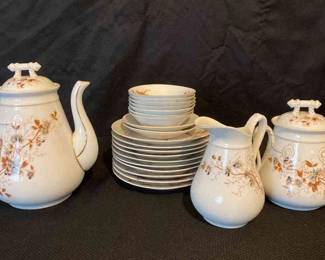 Antique 1870s Brown Floral Pattern Tea Set 