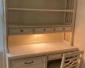 Vintage Dixie French Provisional Style White Gold Desk With Built In Light 