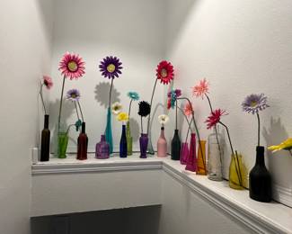 Glass flowers, and individual vases