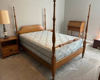 Four poster bed with mattress and box springs