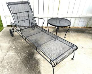 Wrought iron chaise, side table