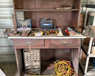 Vintage workbench and contents