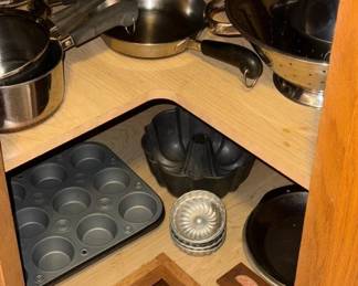 Assorted baking pans and pots