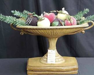 New * Baroque Home & Garden * Plaster * Statuary * Pedestal Display With 6-Pieces Of Faux Fruit & Sprigs

