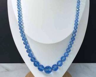 Vintage Periwinkle Blue Faceted Glass Bead Necklace
