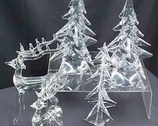 Glass Or Crystal Reindeer (2) & Trees (3)
