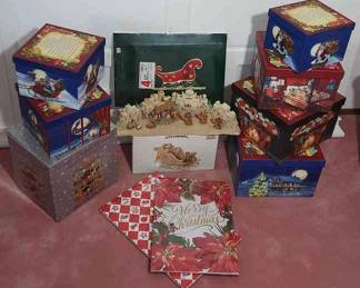 Mr. Christmas Double Decker Carousel * Nativity Village * Gold Sleigh * Boxes
