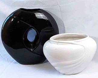 2 Ceramic Vases * Haeger (Ecru) & ANKH (Black)

