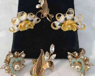 Vintage Screw Back Earrings * Shells * Gold Toned Hearts * Van Dell 1/20th 12K Gold Filled Crystals Bouquet
