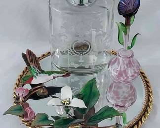 Mirror * Hummingbird * Etched Glass Decanter * Cala Lilly Perfume Bottle
