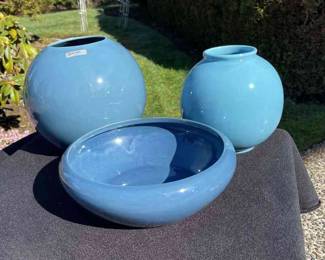 3 Blue Pottery Vases * Shorecraft Inc. Gig Harbor & Others
