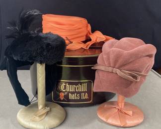 Vintage Women's Hats * 1965 Orange Church Hat * Velour * Velvet
