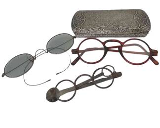 Antique Metal Rim Glasses * Vintage Wire Rim * Plastic Eye Glasses * Glasses Case
