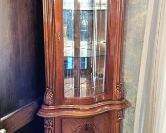 2 Piece Curio Cabinet Curved Glass Beveled Front