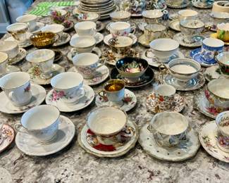 Collectible cups and saucers. Many made in Japan, some hand painted. Must see to appreciate. 