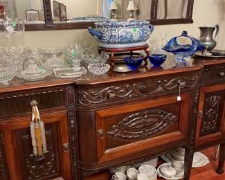 Antique buffet/server and mirror 66" wide x 25-1/2" deep x 38" high - Mirror 66" wide x 18" high.  Items priced separately