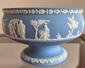 WedgeWood: White porcelain finish, as well as White-on-powder-Blue items.