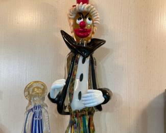 Hand-Blown, Italian,  Art Glass= Cute Angel & Tall Clown