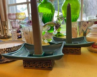 Mid-Century, Asian Style, Candle Holder Pair