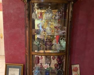 There are no words for how gorgeous this lighted curio cabinet with Fenton glassware. You need to come to sale just to see this cabinet. 