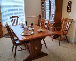 Amish Style Tressel Table,  Vintage Ethan Allen Dining Room Chairs, Vintage Bassett Furniture China Hutch 