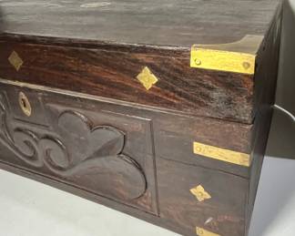 Antique wood and brass ship desk box