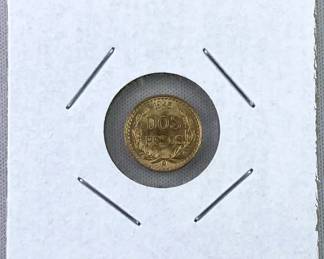 1945 Gold Mexico 2 Pesos, BU