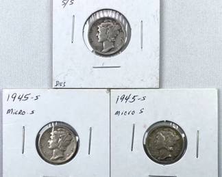 1940-S/S + (2) 1945 Micro 'S' Mercury Silver