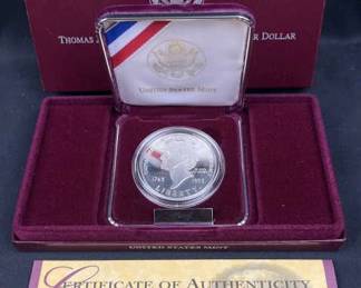 1993 Proof Silver Dollar, Thomas Jefferson 250th